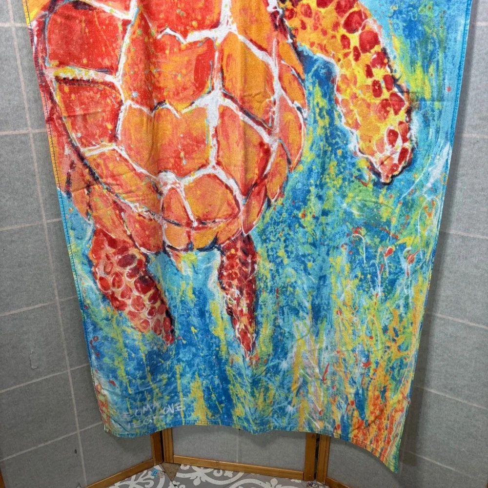 Leoma Lovegrove Beach Towel OS Blue Orange Sea‎ Turtle Florida Art Graphic Print